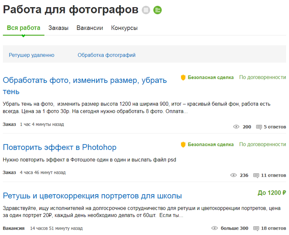 вакансии работы для фотографа