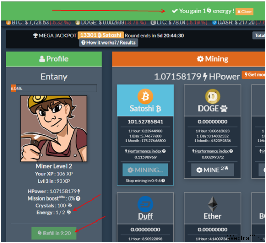 CryptoMiningGame обзор - мультивалютный кран