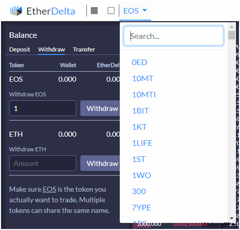 Децентрализованная биржа токенов ERC20 и Эфириума EtherDelta